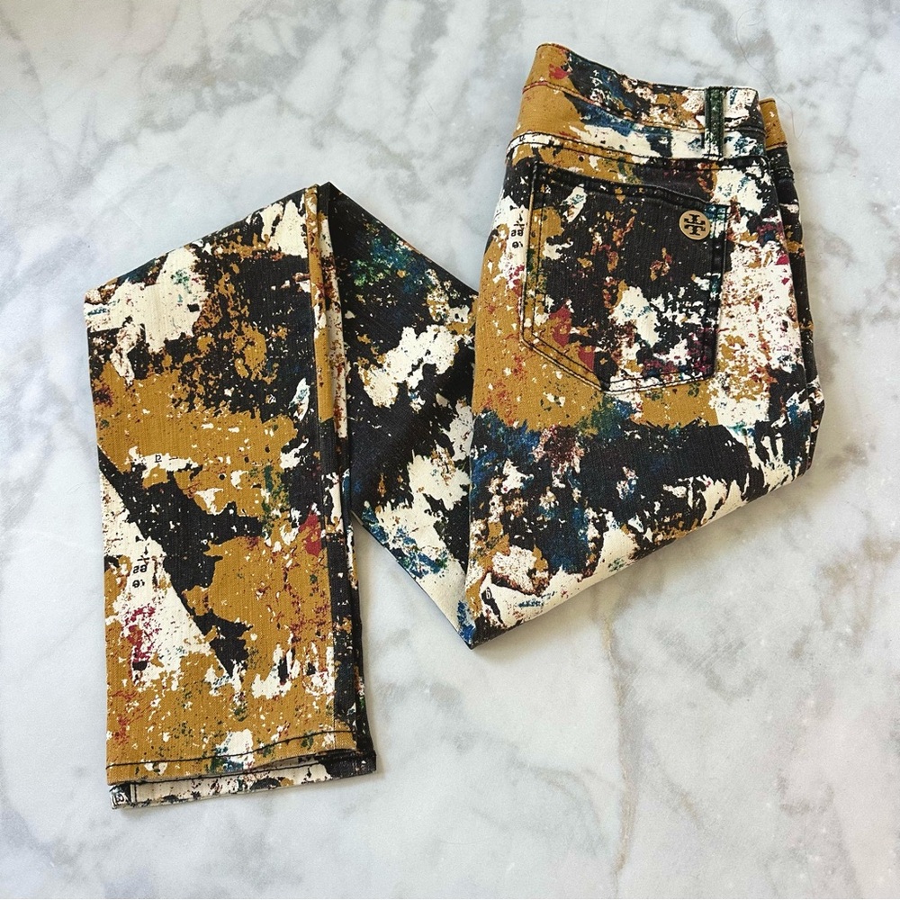 Tory Burch Paint Splatter Print Vintage Stretch Skinny Jeans Tall 35” Inseam